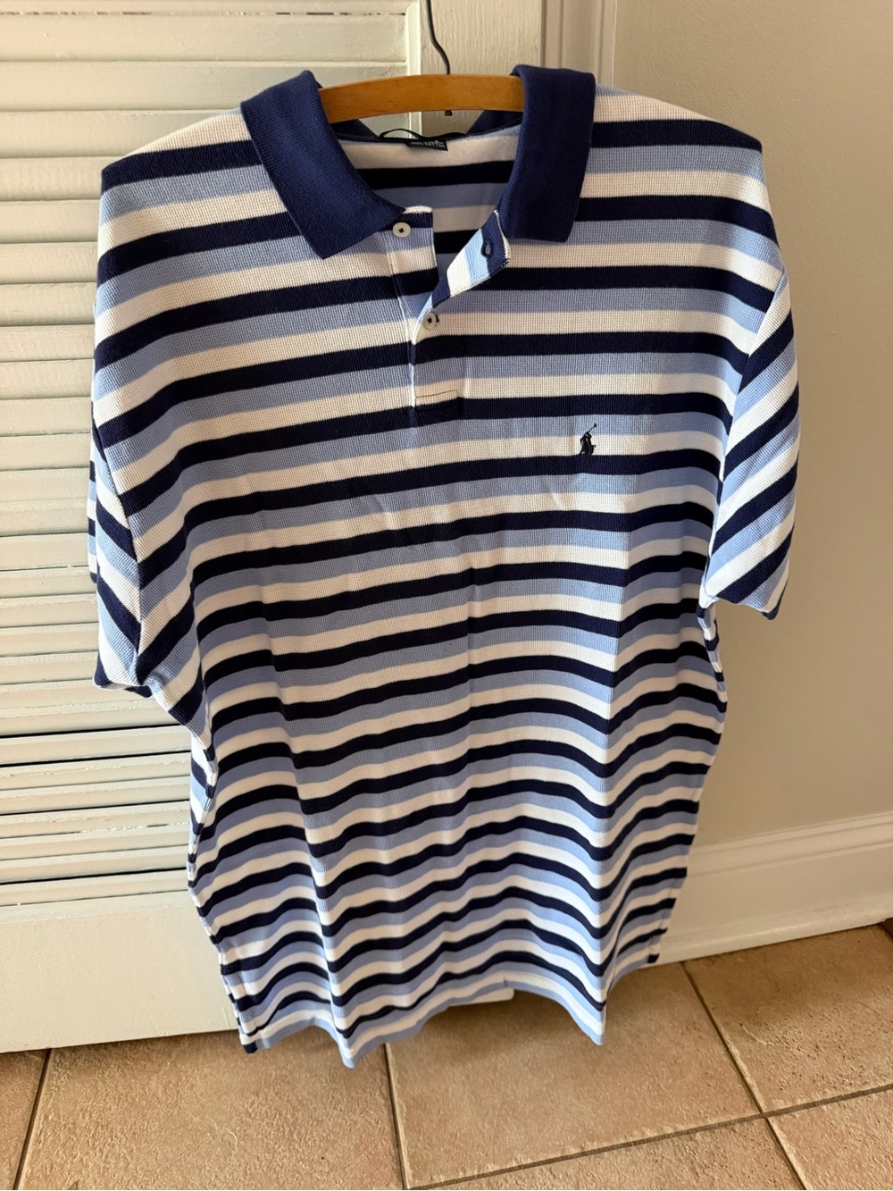Polo Ralph Lauren Men’s Knit Polo Shirt Blue White Striped Size L